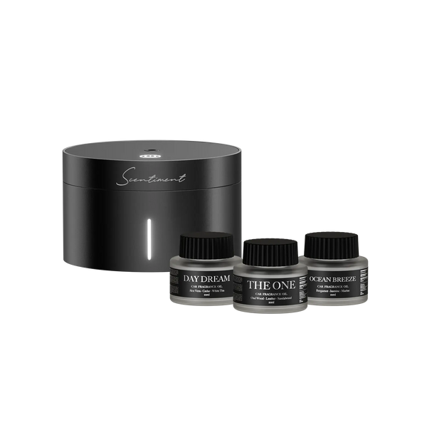 Scentiment Car Diffuser with Top 3 Hotel Diffuser Oils Discovery Kit