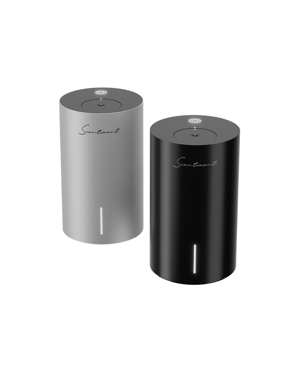 Scentiment Mini 2 LE portable waterless cold-air diffuser in matte black and silver