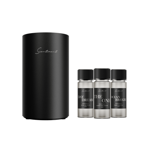 Black Scent Diffuser Mini with Top 3 Hotel Diffuser Oils Discovery Kit