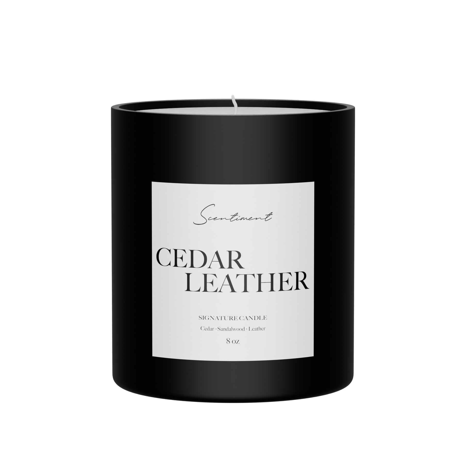 Cedar Leather Candle 8oz with notes of Cedar, Lemon, Jasmine