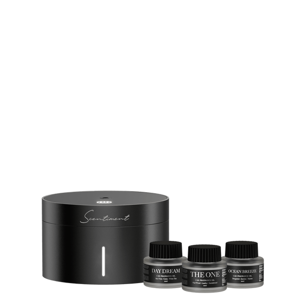Scentiment Car Diffuser with Top 3 Hotel Diffuser Oils Discovery Kit