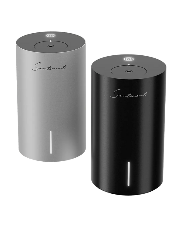 Scentiment Mini 2 LE portable waterless cold-air diffuser in matte black and silver