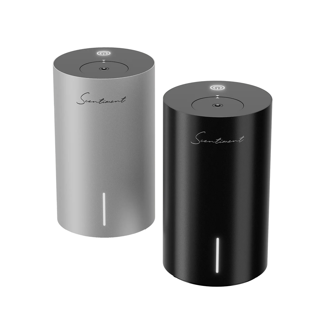 Scentiment Mini 2 LE portable waterless cold-air diffuser in matte black and silver
