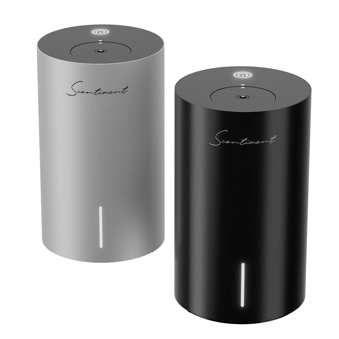 Scentiment Mini 2 LE portable waterless cold-air diffuser in matte black and silver