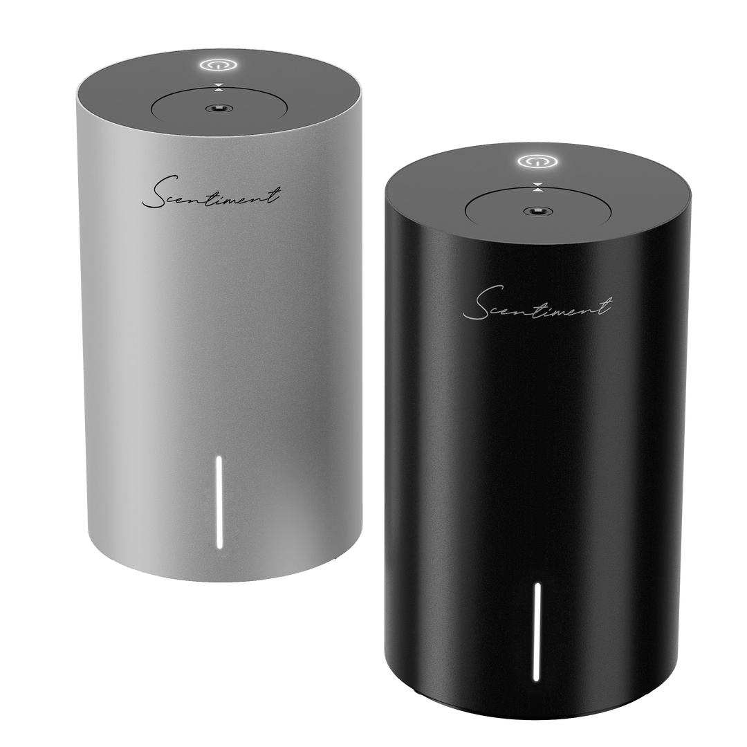 Scentiment Mini 2 LE portable waterless cold-air diffuser in matte black and silver