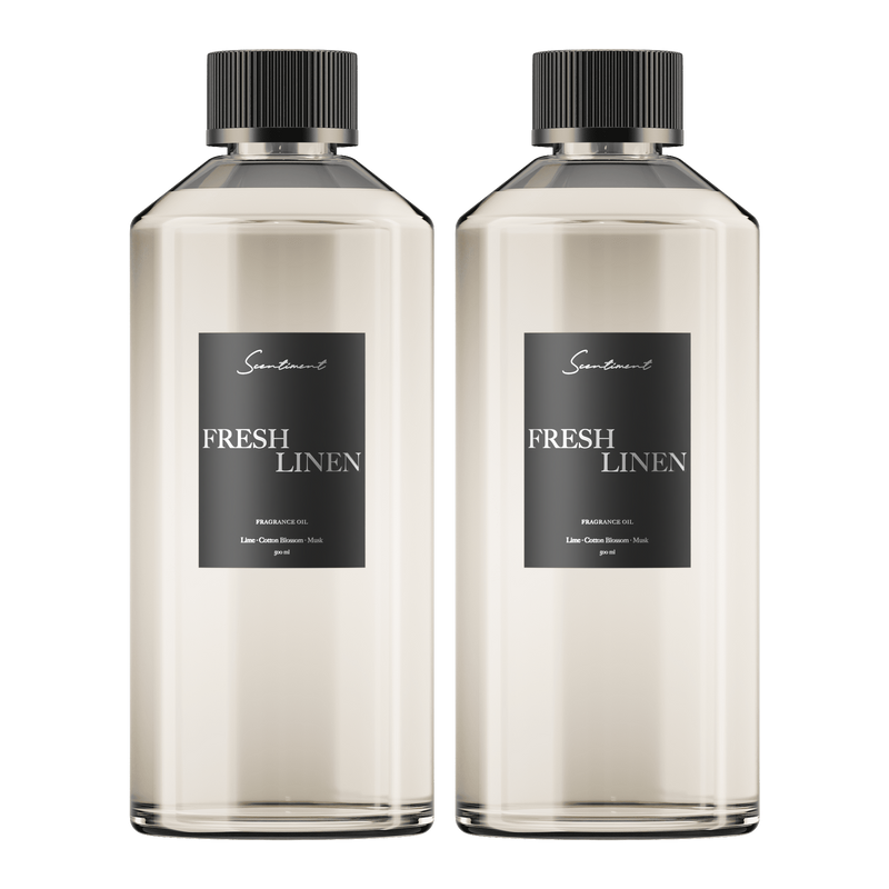 Fresh Linen two 500ml bottles Fragrance Oil with the notes of Lemon, Lime, Jasmine, Cotton Blossom, Sheer Musk, Blonde Woods