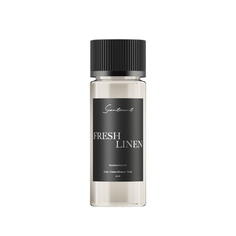 Fresh Linen 50ml Fragrance Oil with the notes of Lemon, Lime, Jasmine, Cotton Blossom, Sheer Musk, Blonde Woods