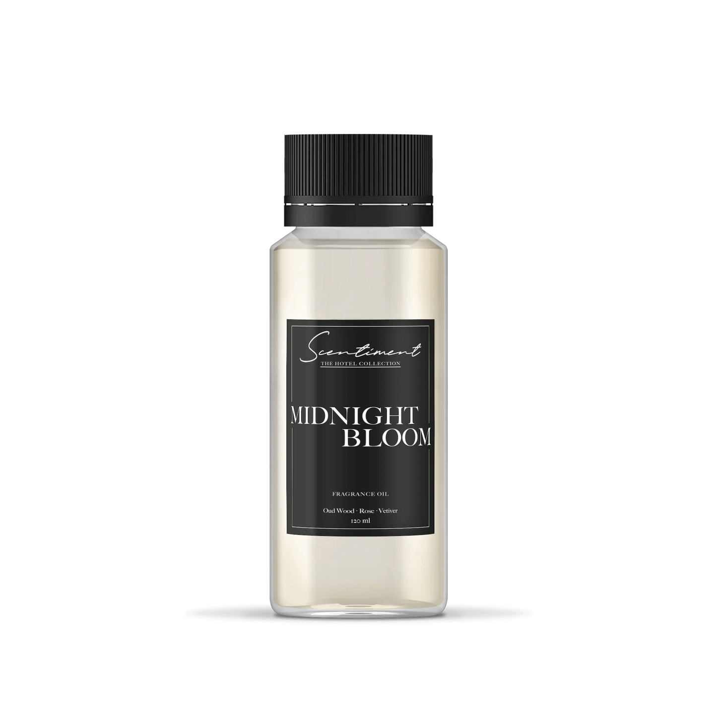 Midnight Bloom Fragrance Oil, inspired by Fairmont Hotels & Resort®, with notes of Oud Wood, Rose, and Vetiver.