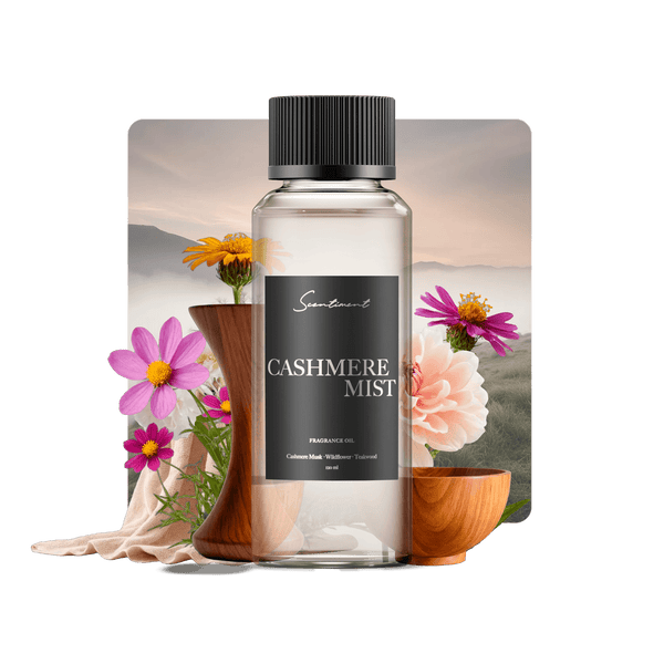 Cashmere Mist Fragrance Oil with notes of Crisp Cypress, Tree Moss, Wildflower, Cashmere Musk, Sweet Earth, Teakwood