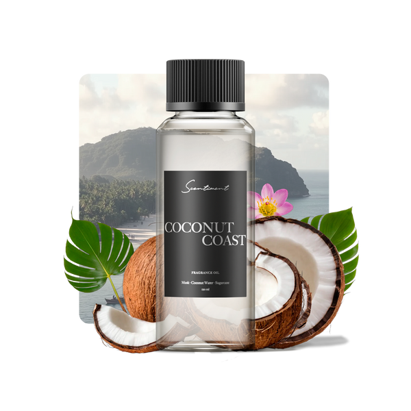 Coconut Coast Fragrance Oil with notes of Teakwood, Birch, Coconut Water, Musk, Sugarcane, Amber