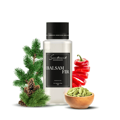 Balsam Fir Fragrance Oil with notes of Fir, Cardamom, and Pines.