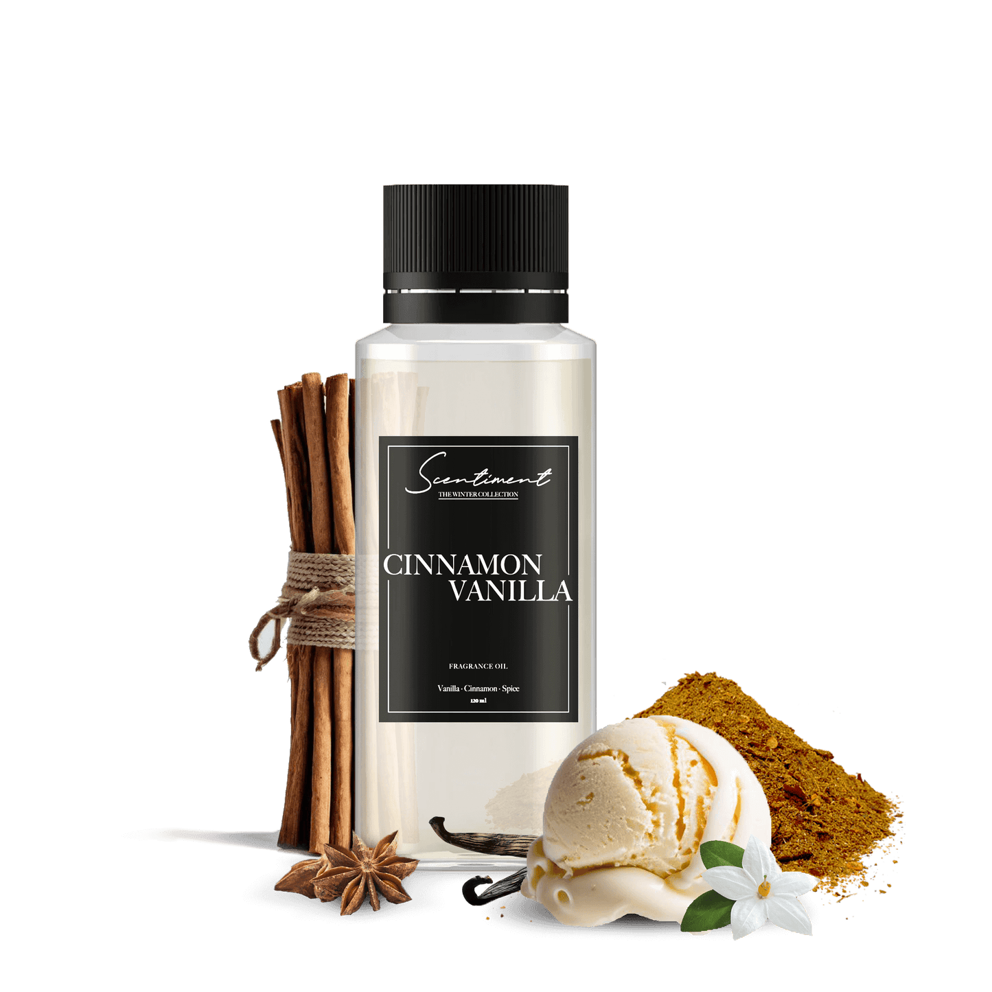Cinnamon Vanilla Fragrance oil, with notes of Vanilla, Cinnamon and Spices.
