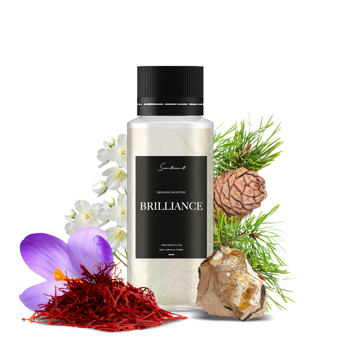 Brilliance Fragrance Oil, inspired by Baccarat Rouge 540® with notes of Saffron, Amberwood, and Fir Resin.