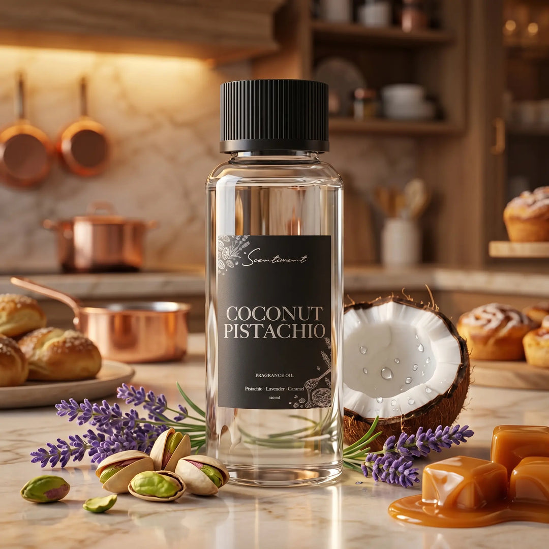 Scentiment Coconut Pistachio Diffuser Oil with notes of Pistachio, Lavender, Caramel