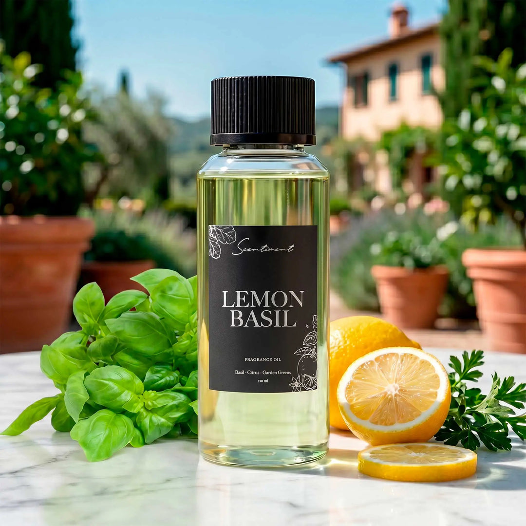 Scentiment Lemon Basil Diffuser Oil with notes of Basil, Citrus, Garden Greens