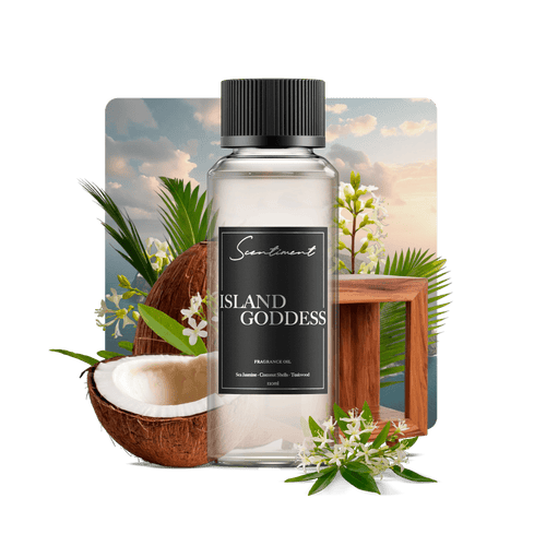 Island Goddess Fragrance Oil with notes of Sea Jasmine, Sugared Plantains, Coconut Shells, Teakwood, Sandalwood Musk, Seaweed