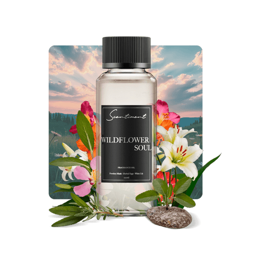 Wildflower Soul Fragrance Oil with notes of Velvety Cedarwood, Powdery Musk, and Amber, Herbal Sage, White Lily, and Earthy, Petitgrain