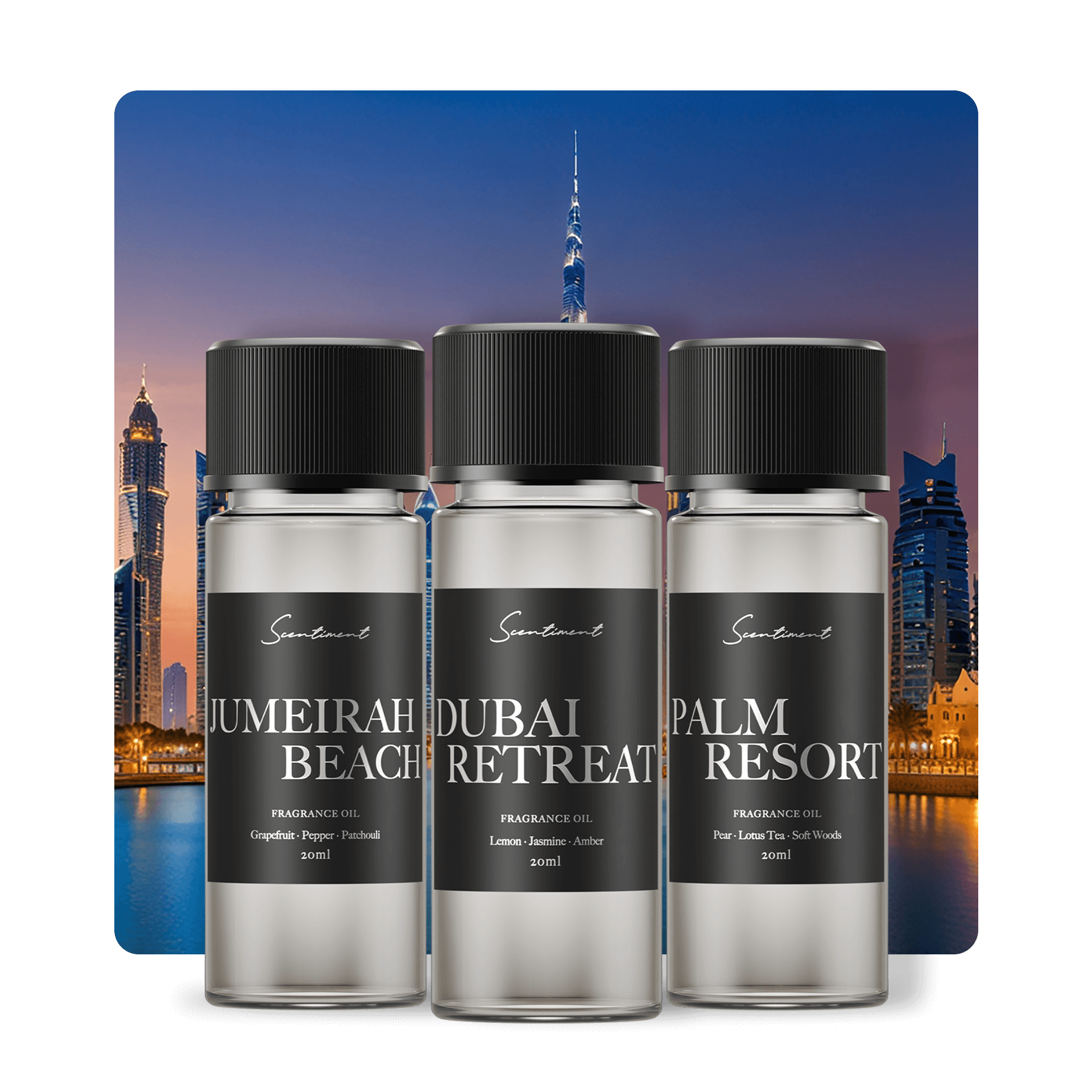 Scentiment Dubai Diffuser Oils Inspired by Jumeirah Burj Al Arab, One&Only The Palm Dubai, FIVE Palm Jumeirah, Dubai