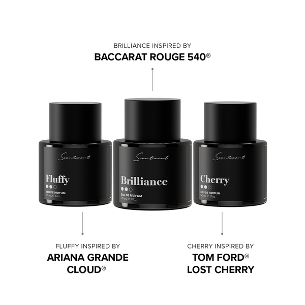 Scentiment Women's Top 3 Perfumes Inspired by Baccarat Rouge 540, Tom Ford Lost Cherry, and Ariana Grande Cloud